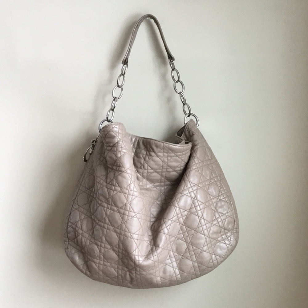 Authentic Christian Dior Lady Chain Hobo Cannage Quilted Leather Bag AS IS